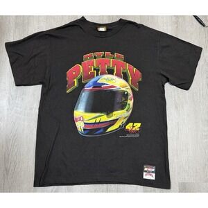 Vintage 1993 Kyle Petty Nutmeg T-Shirt Size L NASCAR Helmet Logo Black Made USA